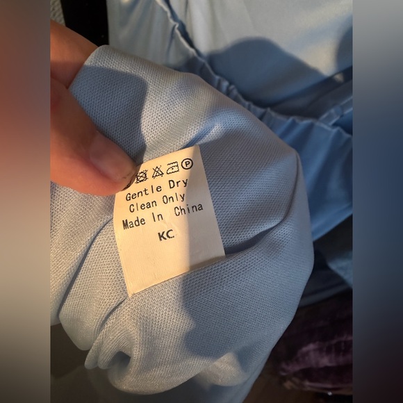 Up and Down Blue Satin Midi Dress Side Slit - Picture 6 of 6